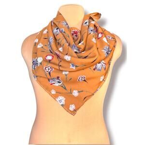 Rust Floral Bandana Scarf Cottagecore Boho Square Neck Scarf Wrap Lightweight